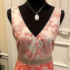 ANNE KLEIN Womens Pink Grey Brocade Floral Sheath Dress Grosgrain Waistband Sz 6